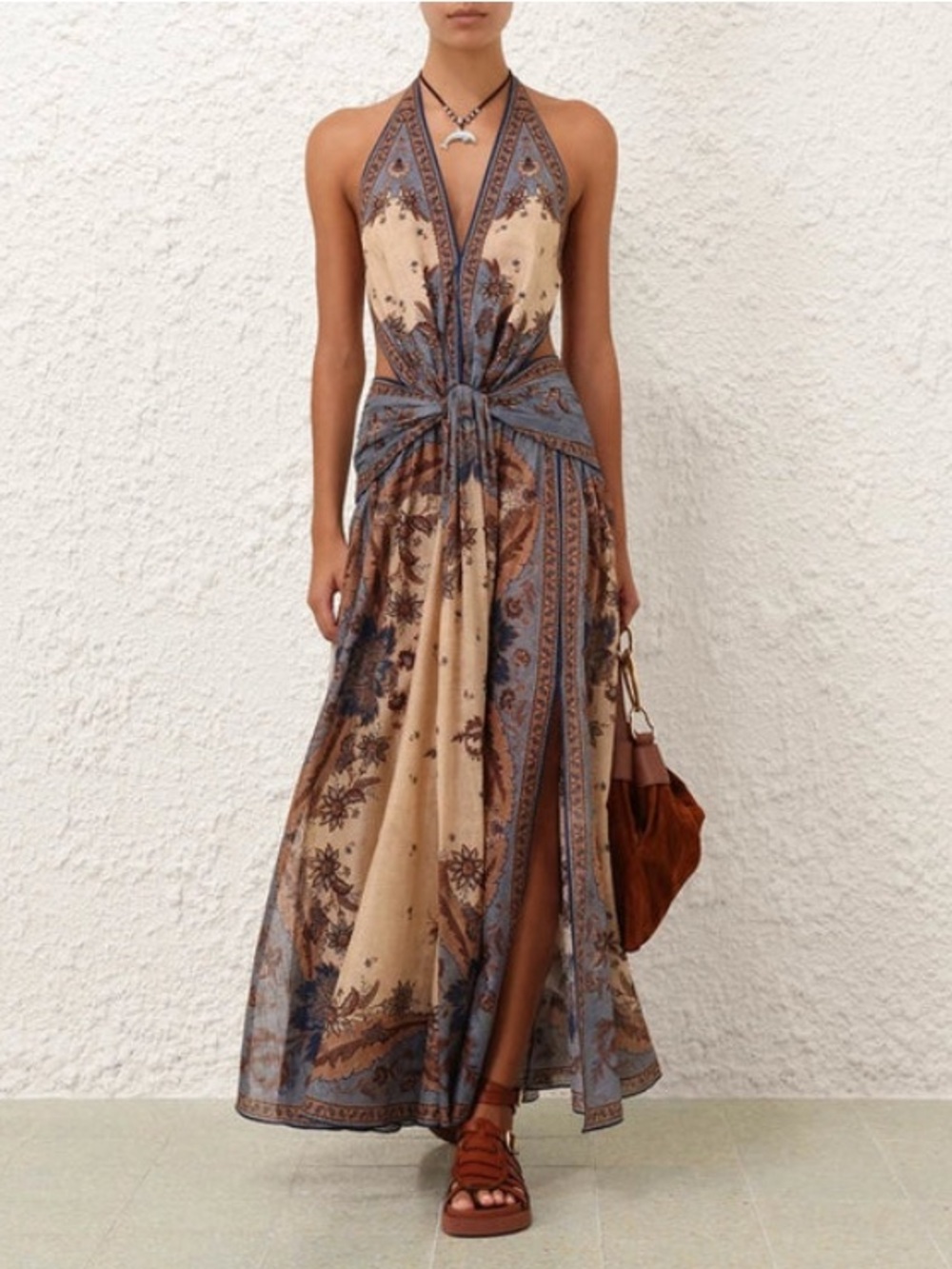 Zimmerman Natural Ascension Plunge Halter Maxi Dress
